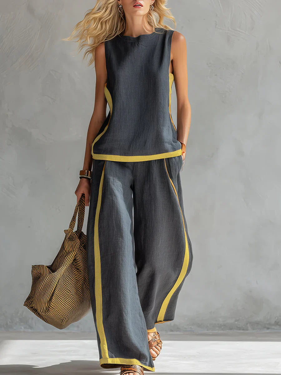 Ursula – Conjunto de chaleco y pantalón chic-casual con acabados bicolores