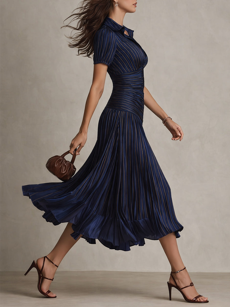 Adriana | Vestido midi de satén con rayas retro