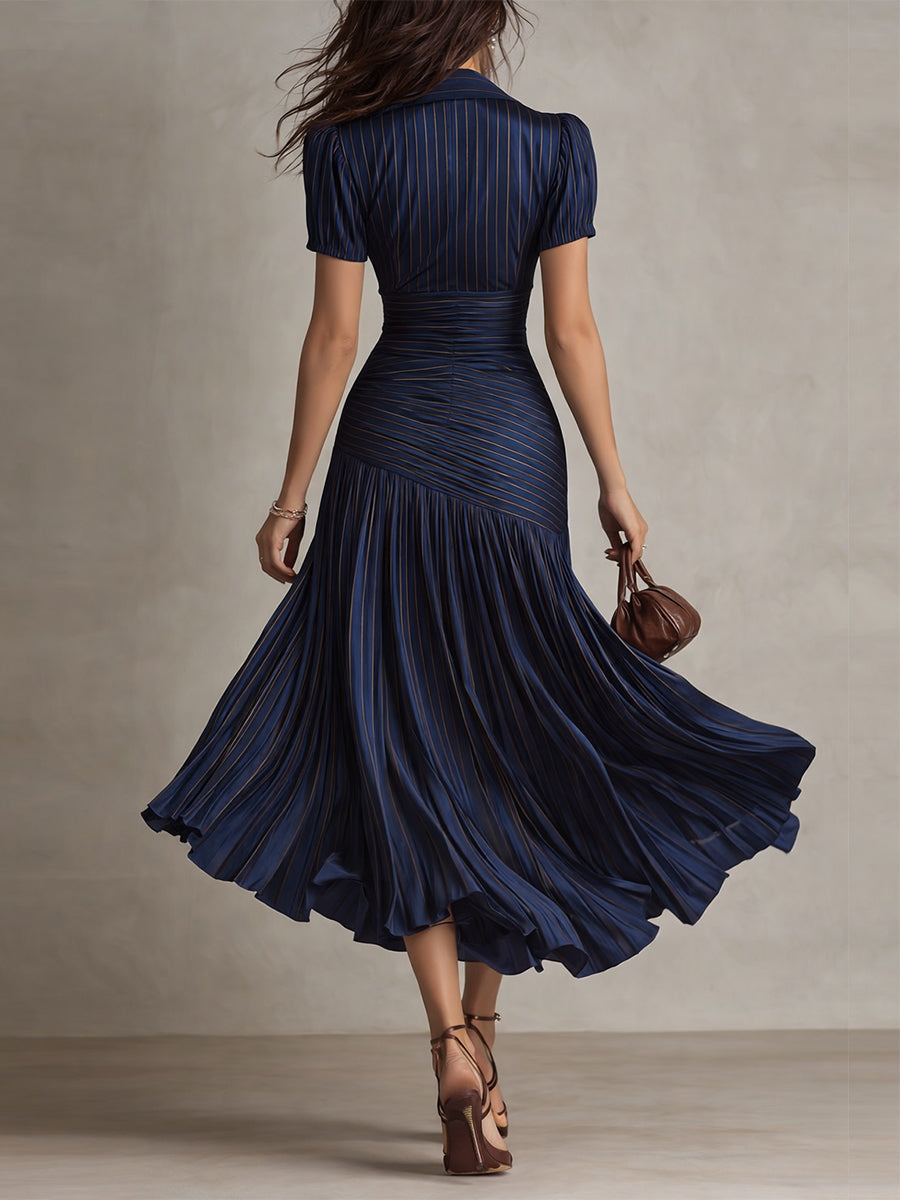 Adriana | Vestido midi de satén con rayas retro