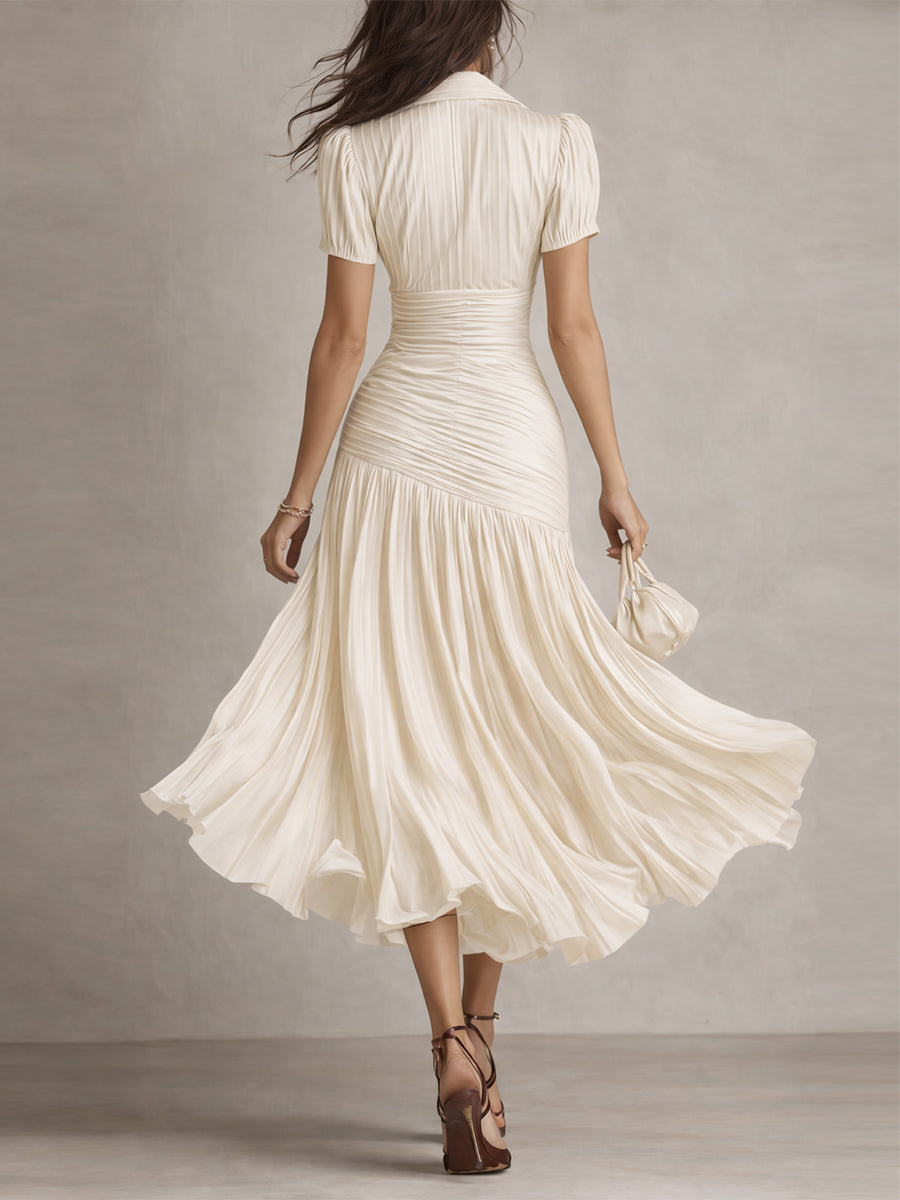 Adriana | Vestido midi de satén con rayas retro