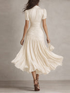 Adriana | Vestido midi de satén con rayas retro