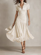 Adriana | Vestido midi de satén con rayas retro