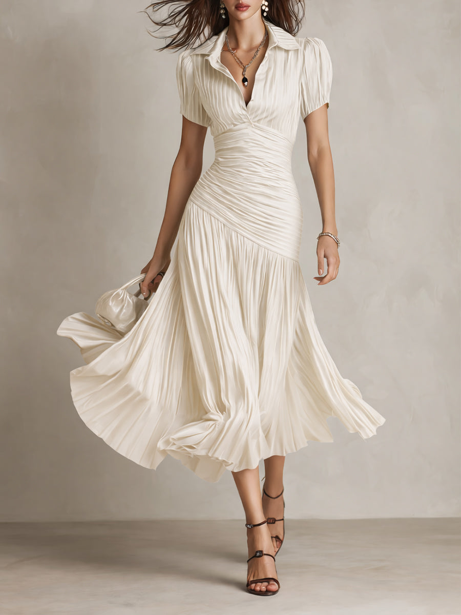 Adriana | Vestido midi de satén con rayas retro