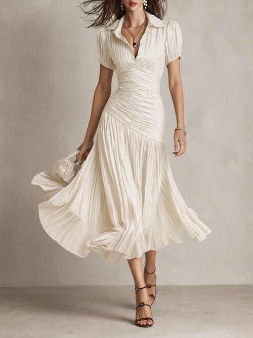 Adriana | Vestido midi de satén con rayas retro