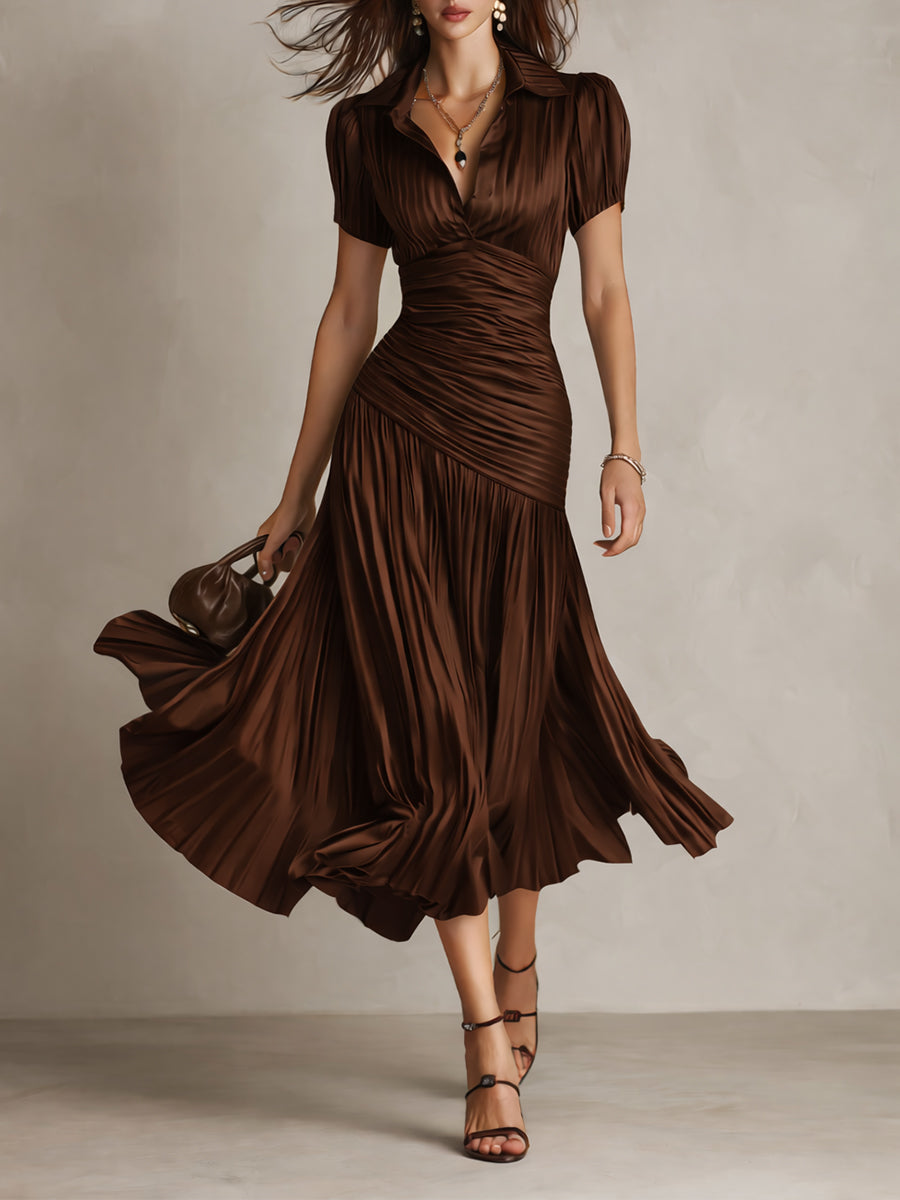 Adriana | Vestido midi de satén con rayas retro