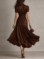 Adriana | Vestido midi de satén con rayas retro
