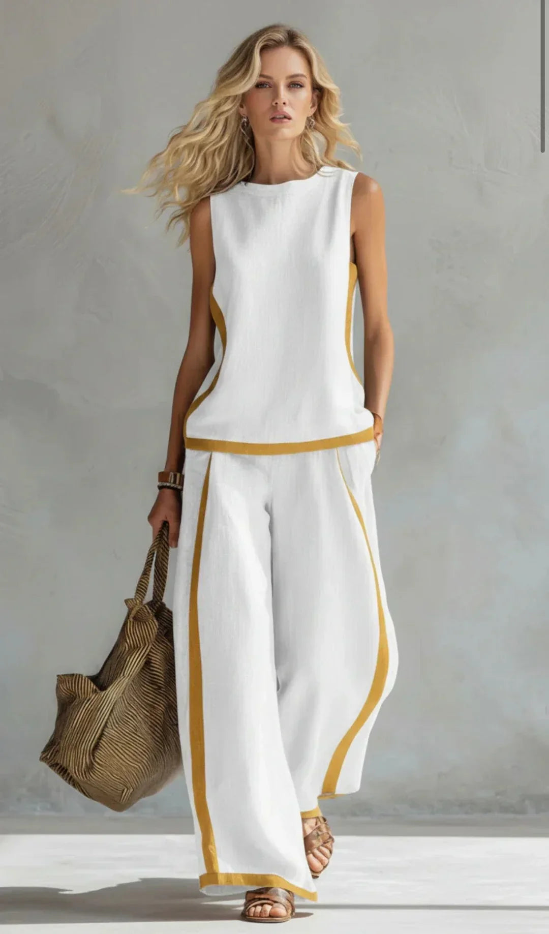 Ursula – Conjunto de chaleco y pantalón chic-casual con acabados bicolores