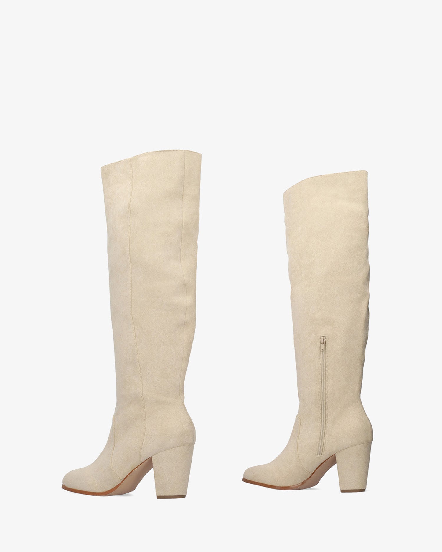 Bota de tacón en símil ante crema