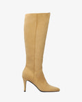 Bota alta tacón en símil ante beige