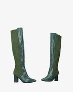 Bota alta combinada en verde