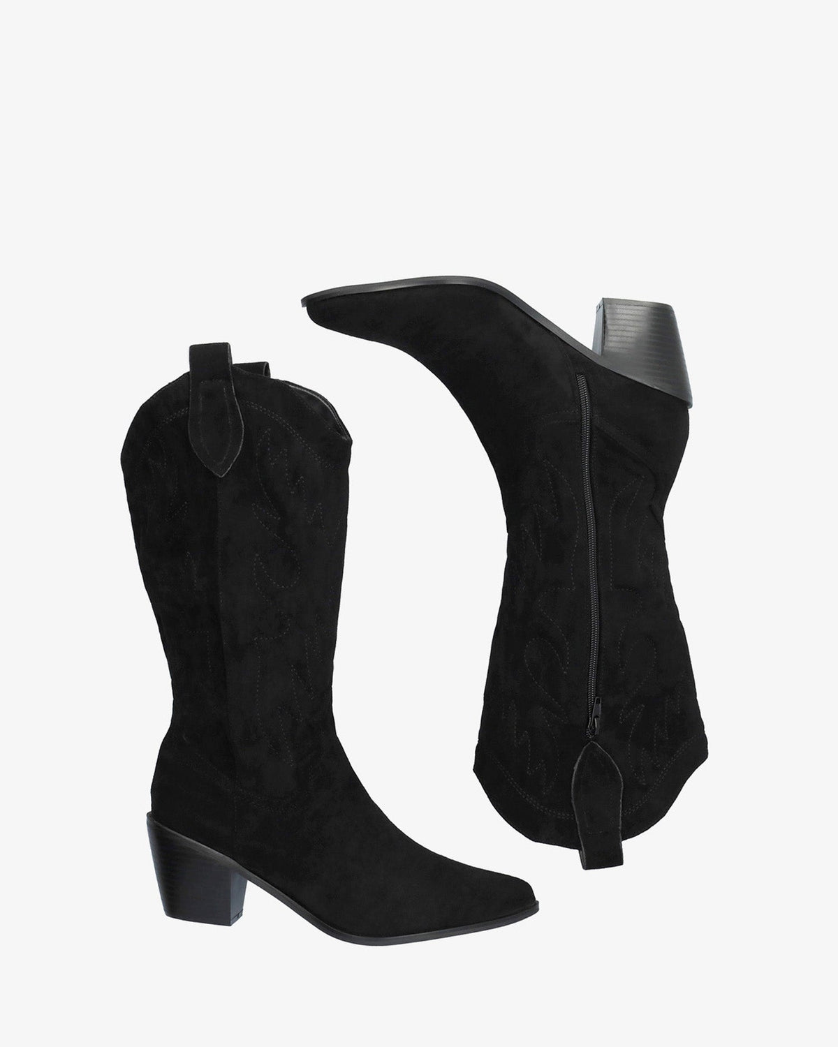 Bota cowboy en símil de ante negro