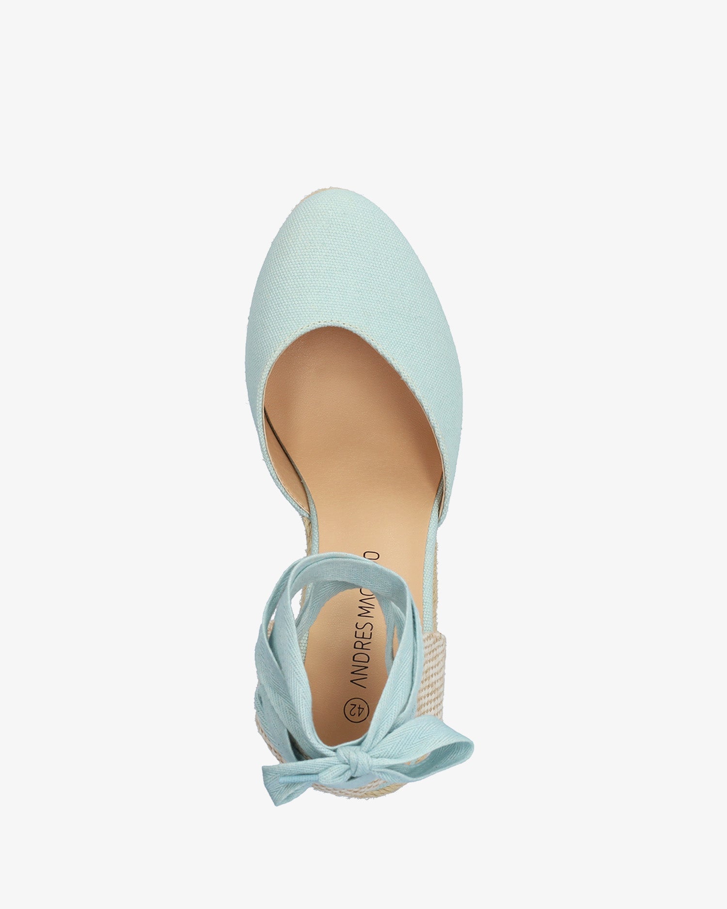 Sandalia de cuña celeste con lazada ajustable