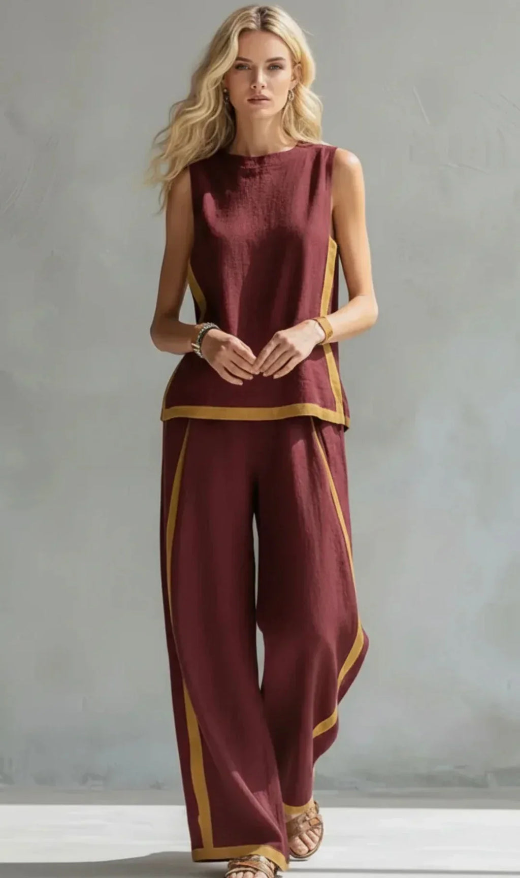 Ursula – Conjunto de chaleco y pantalón chic-casual con acabados bicolores
