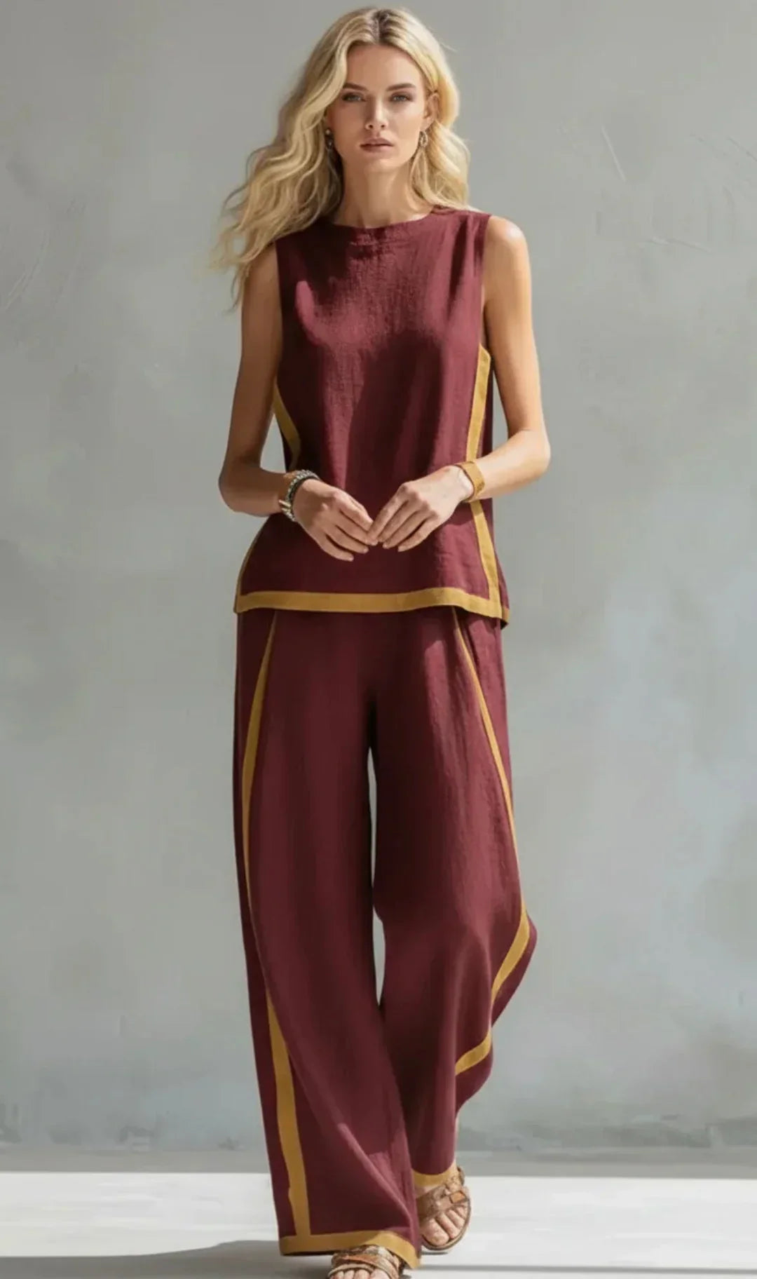 Ursula – Conjunto de chaleco y pantalón chic-casual con acabados bicolores