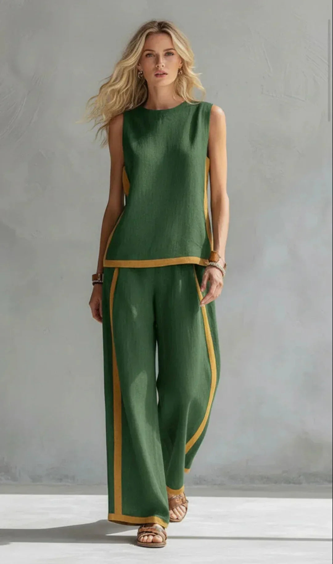 Ursula – Conjunto de chaleco y pantalón chic-casual con acabados bicolores