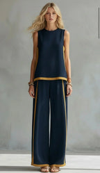 Ursula – Conjunto de chaleco y pantalón chic-casual con acabados bicolores