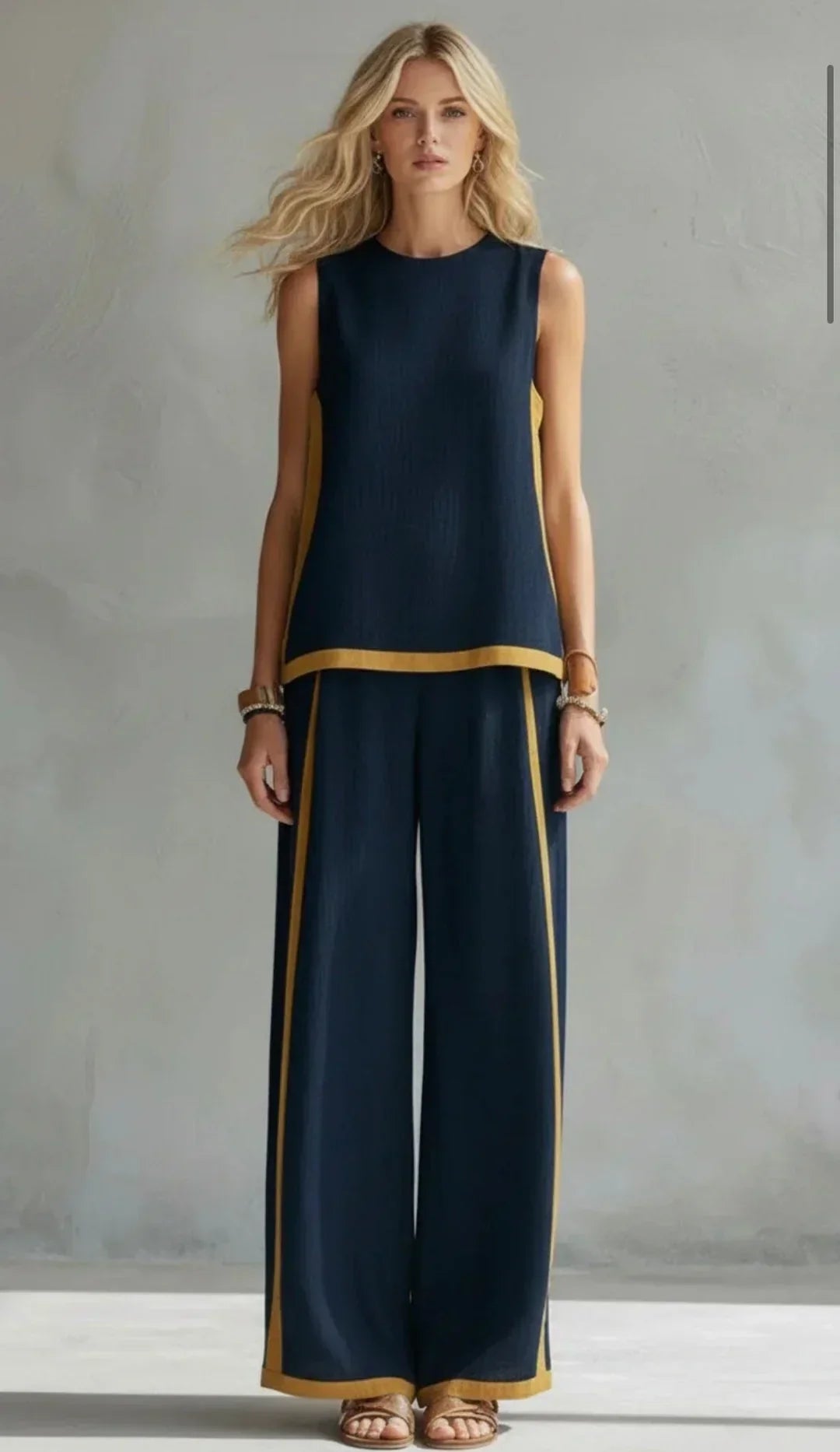 Ursula – Conjunto de chaleco y pantalón chic-casual con acabados bicolores
