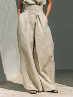 Aurora | Conjunto de dos piezas beige de lino con top sin mangas y pantalón ancho