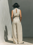 Aurora | Conjunto de dos piezas beige de lino con top sin mangas y pantalón ancho