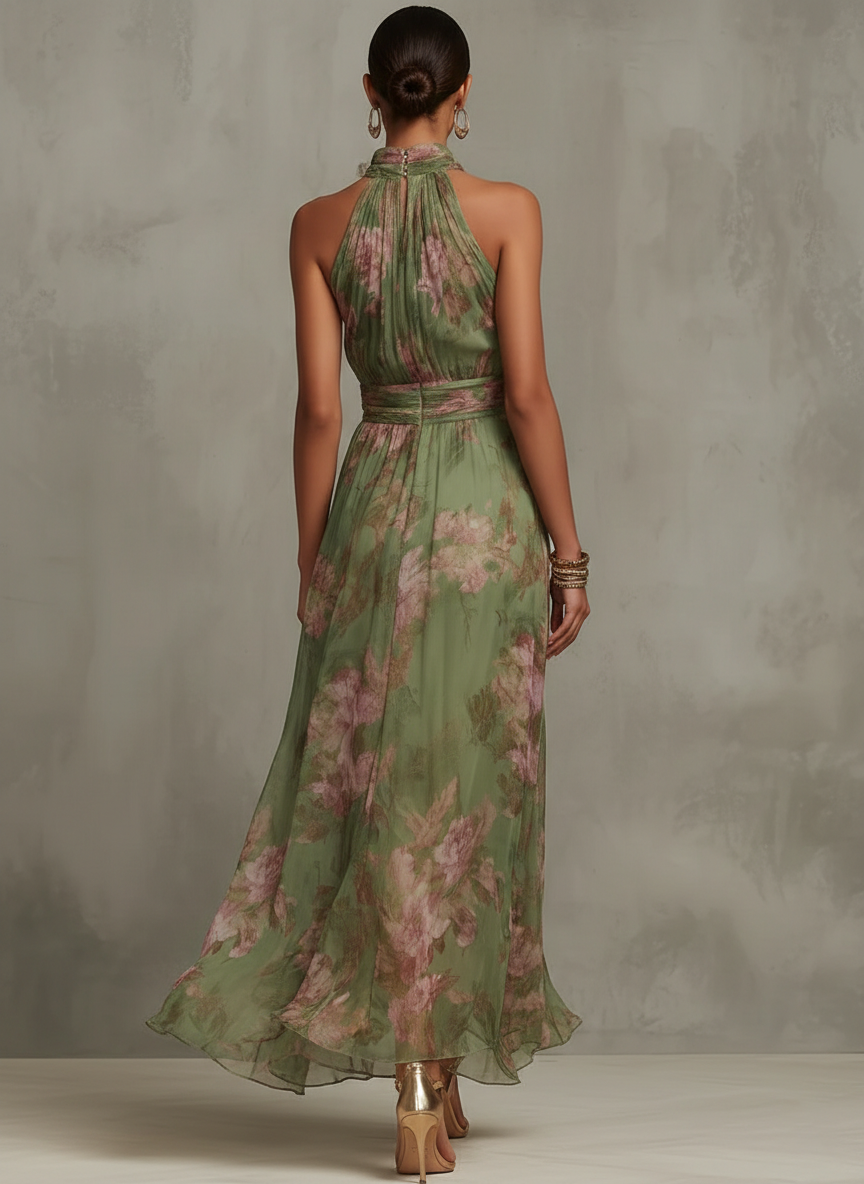 Serena | Vestido maxi de mousseline floral con sisa americana