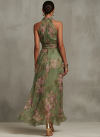 Serena | Vestido maxi de mousseline floral con sisa americana