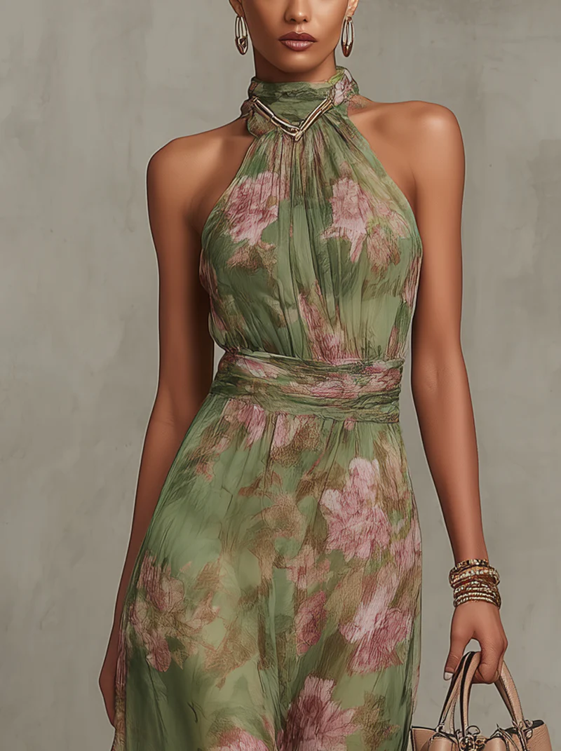 Serena | Vestido maxi de mousseline floral con sisa americana