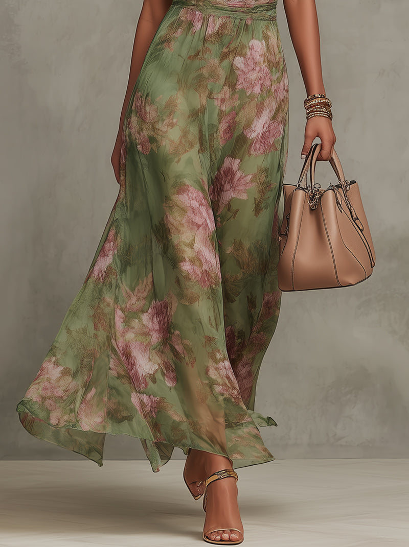 Serena | Vestido maxi de mousseline floral con sisa americana