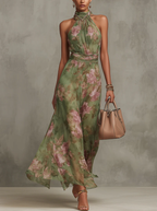 Serena | Vestido maxi de mousseline floral con sisa americana