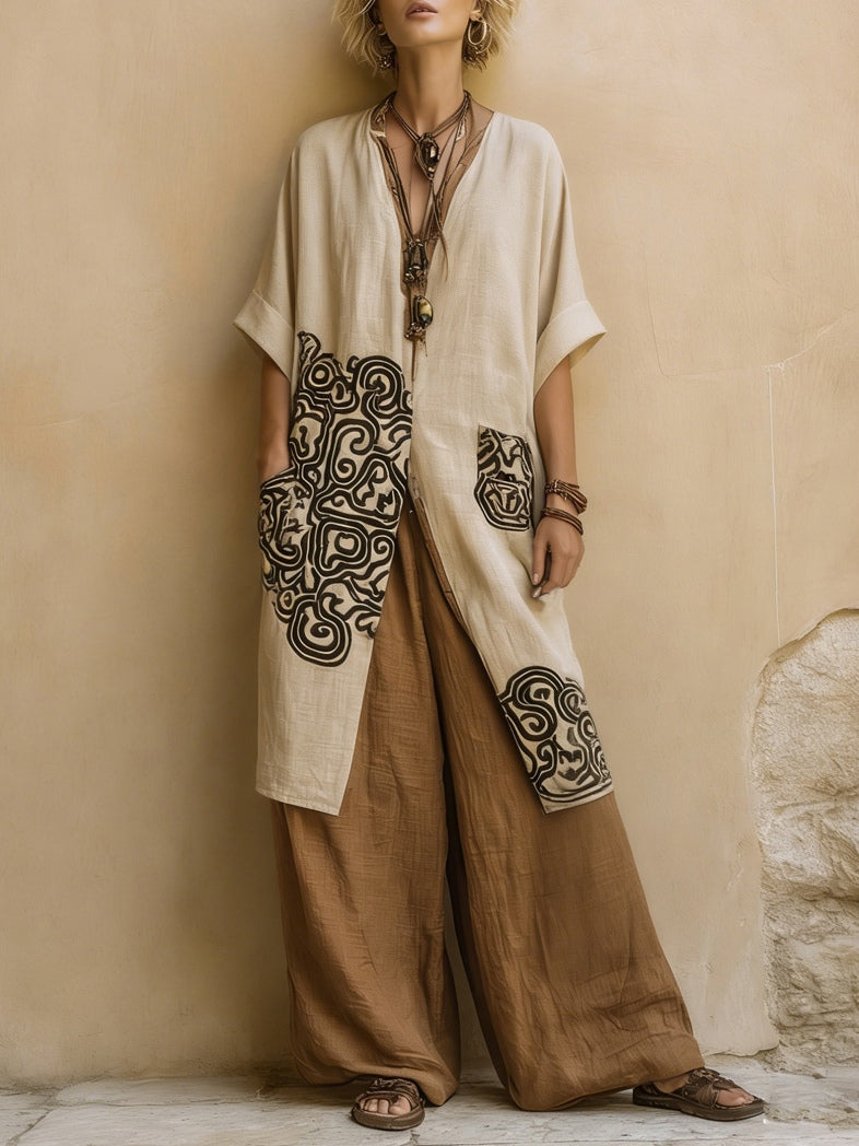 Juliette | Conjunto de tres piezas de estilo nómada bohemio gris oscuro y marrón con motivo tribal