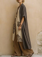 Juliette | Conjunto de tres piezas de estilo nómada bohemio gris oscuro y marrón con motivo tribal