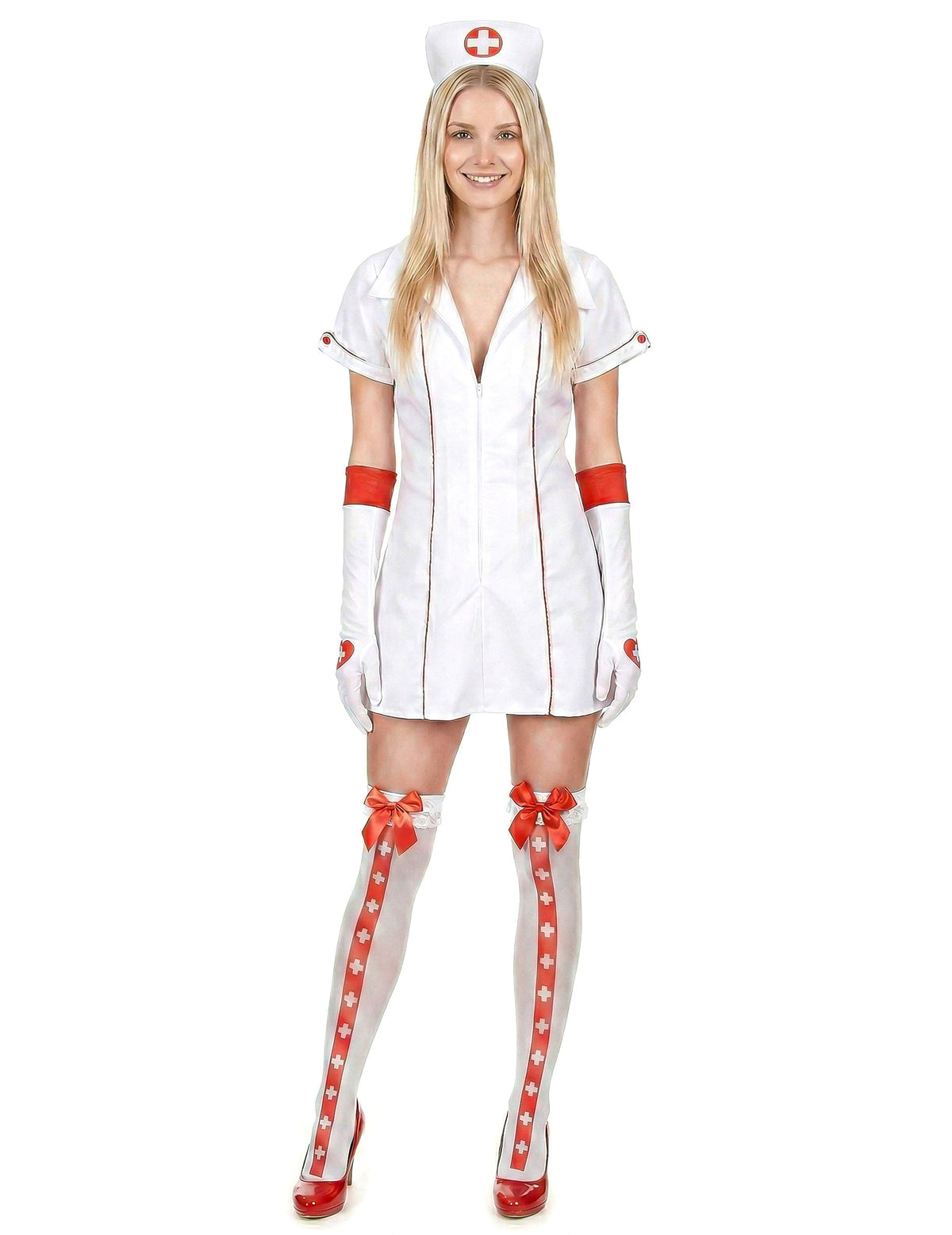 Disfraz de enfermera sexy rojo y blanco para mujer