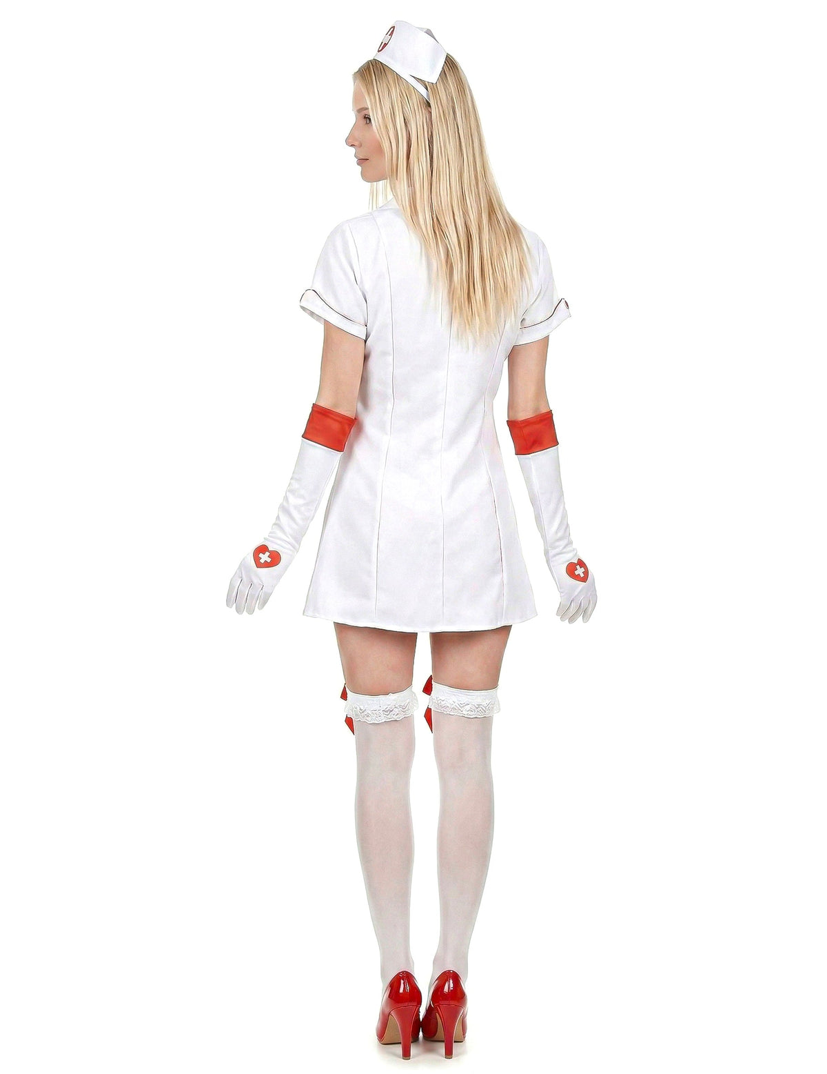 Disfraz de enfermera sexy rojo y blanco para mujer