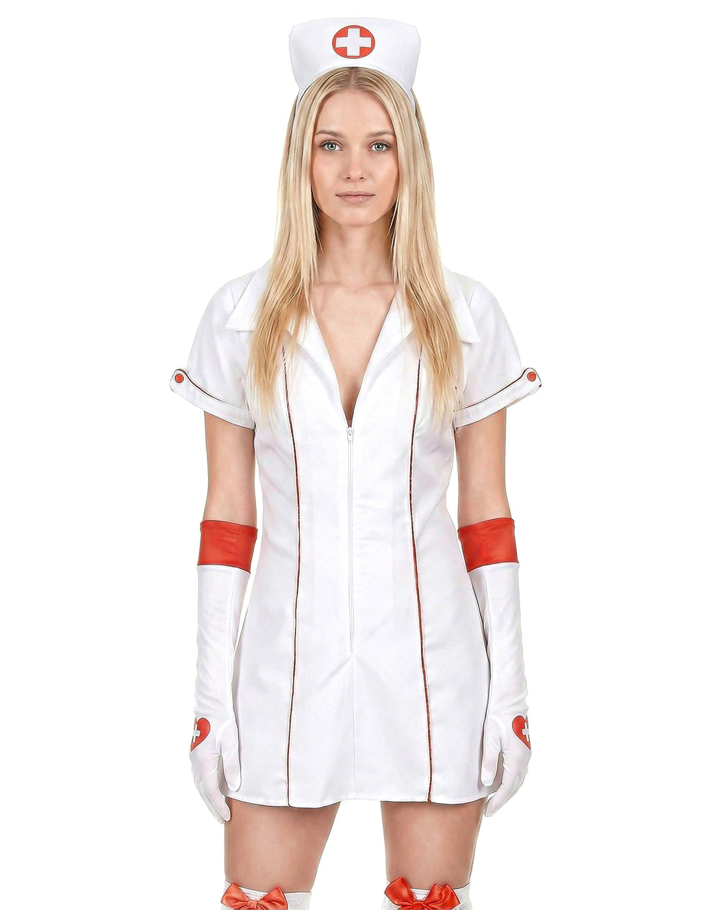 Disfraz de enfermera sexy rojo y blanco para mujer