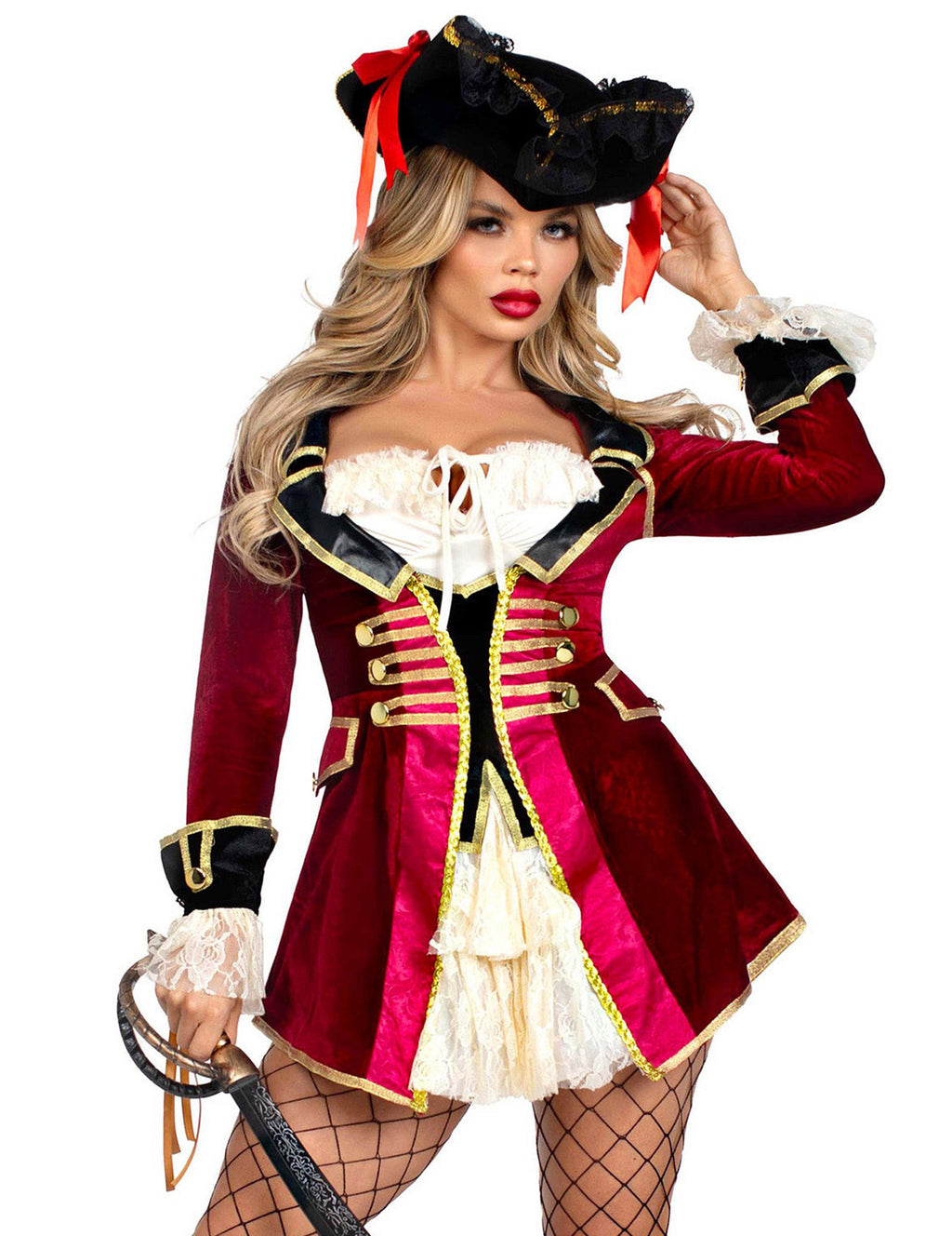 Disfraz de pirata sexy burdeos para mujer