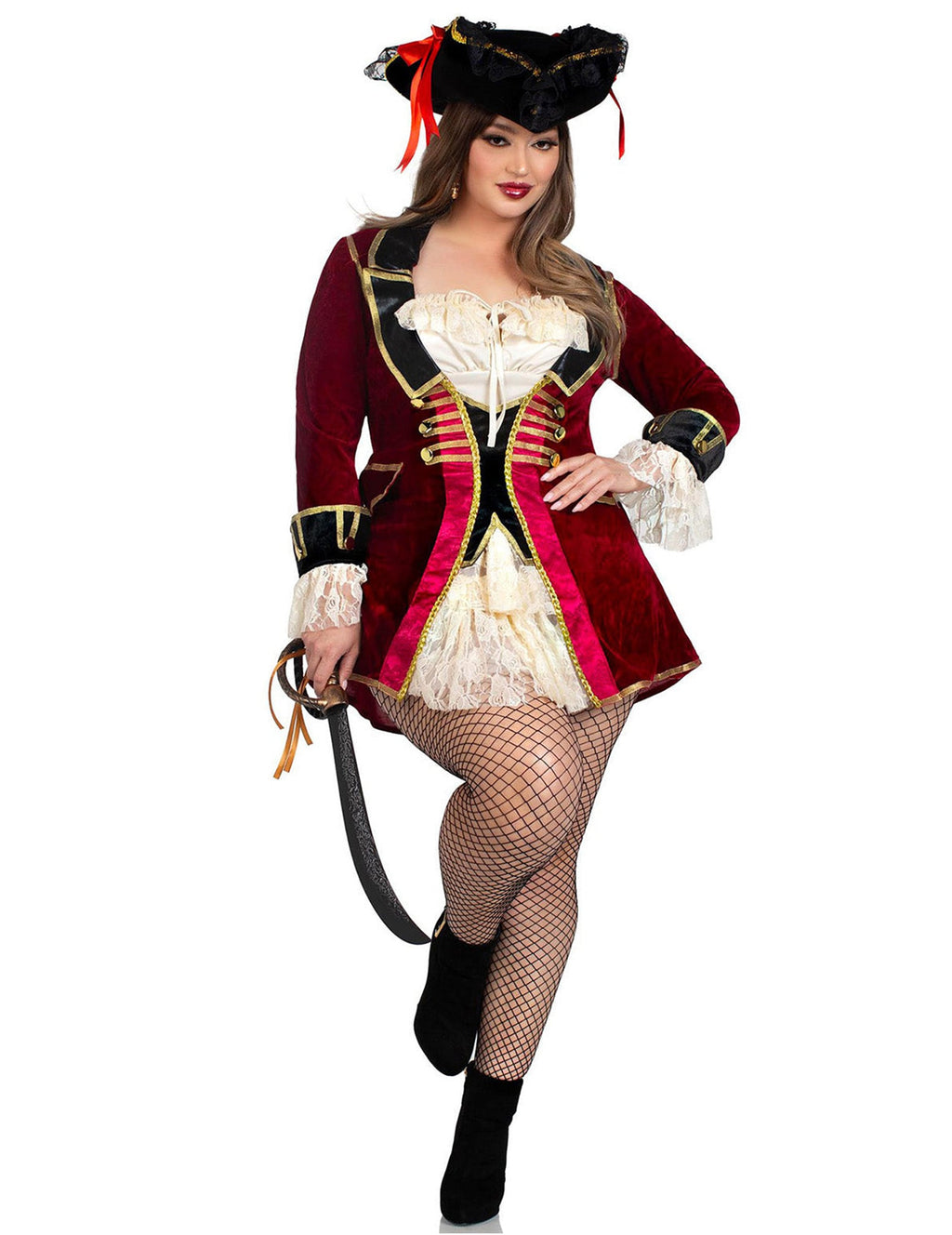 Disfraz de pirata sexy burdeos para mujer de talla grande