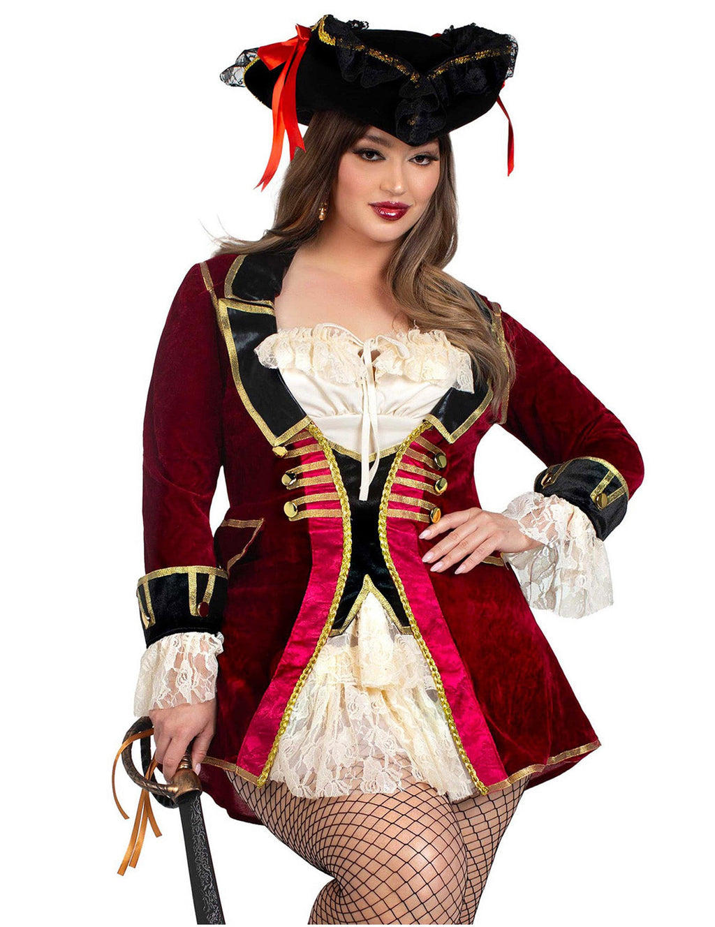 Disfraz de pirata sexy burdeos para mujer de talla grande