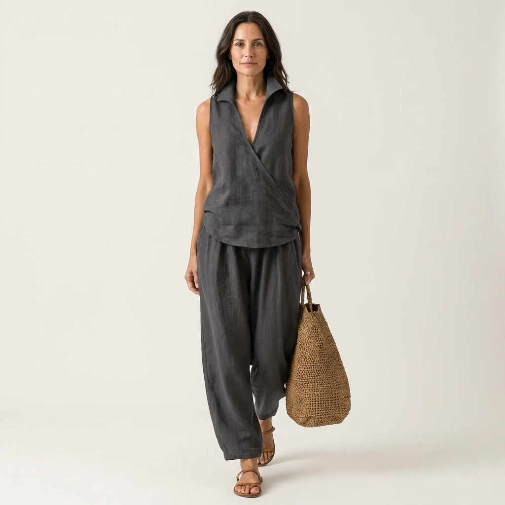 Sol | Conjunto de top cruzado y pantalón ancho