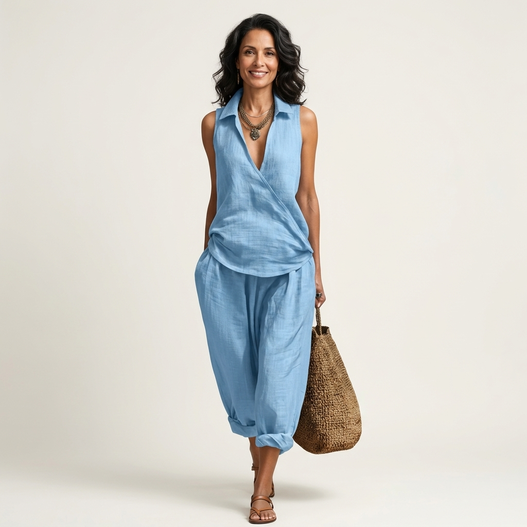 Sol | Conjunto de top cruzado y pantalón ancho