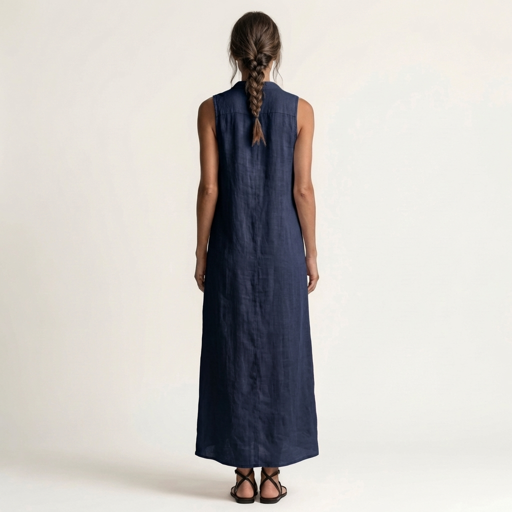 Marina | Vestido largo de lino sin mangas, con capucha y botones