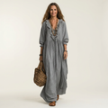 Jordina | Vestido largo a rayas con volantes y mangas acampanadas