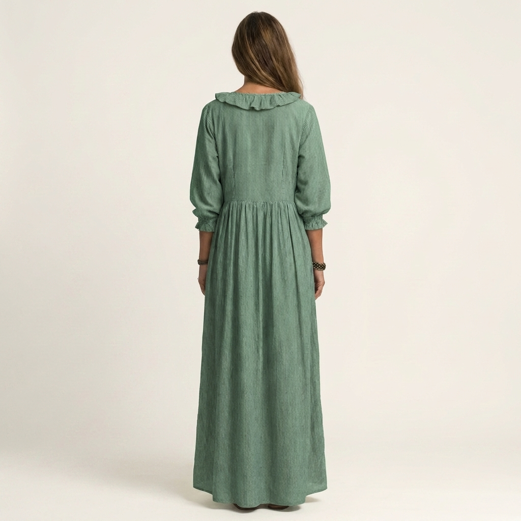Jordina | Vestido largo a rayas con volantes y mangas acampanadas