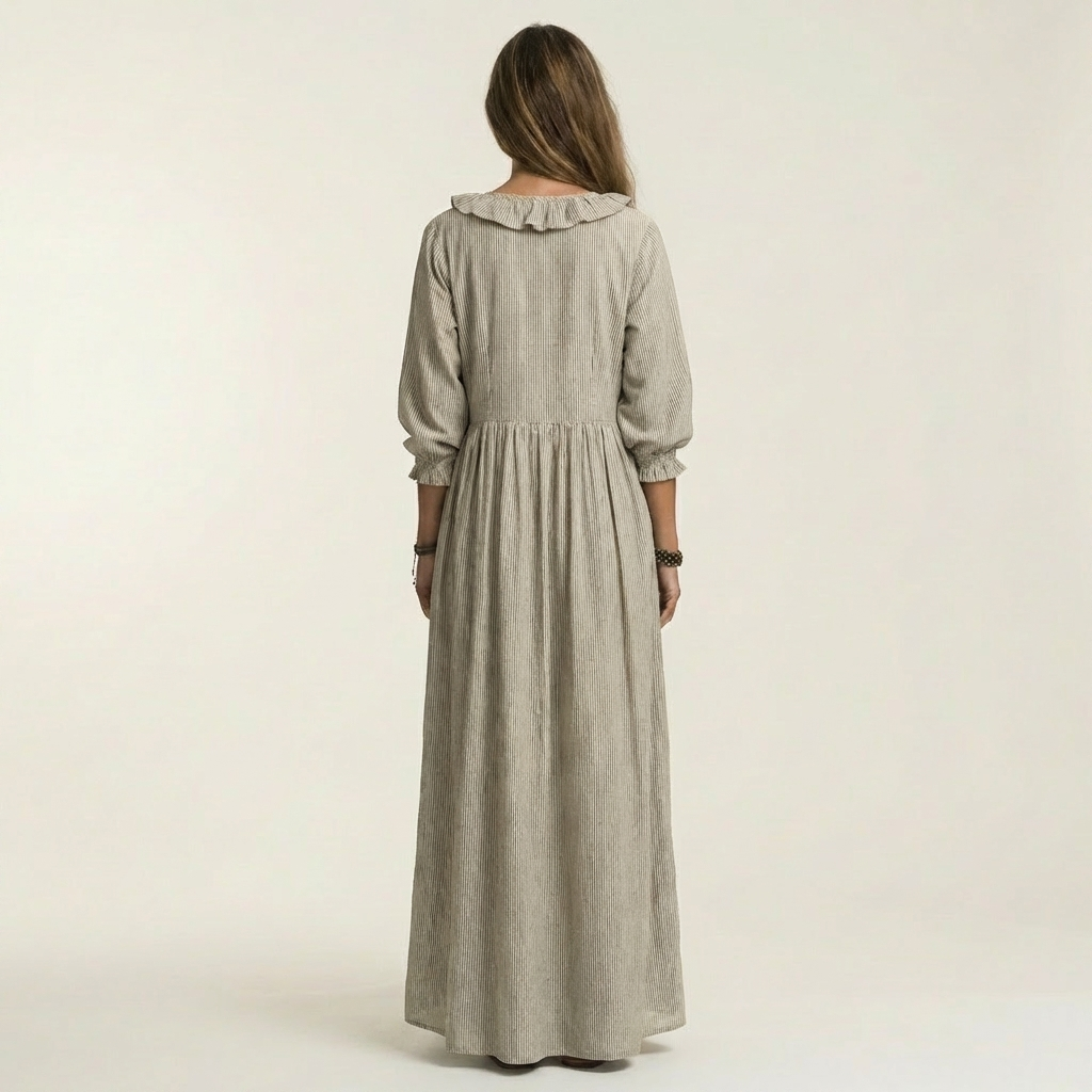 Jordina | Vestido largo a rayas con volantes y mangas acampanadas