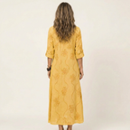 Marian | Vestido largo de algodón y lino, con bordado floral tono sobre tono