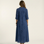 Marian | Vestido largo de algodón y lino, con bordado floral tono sobre tono