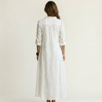 Marian | Vestido largo de algodón y lino, con bordado floral tono sobre tono