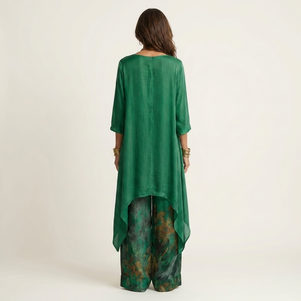 Carolina | Conjunto de dos piezas de algodón y seda, túnica asimétrica