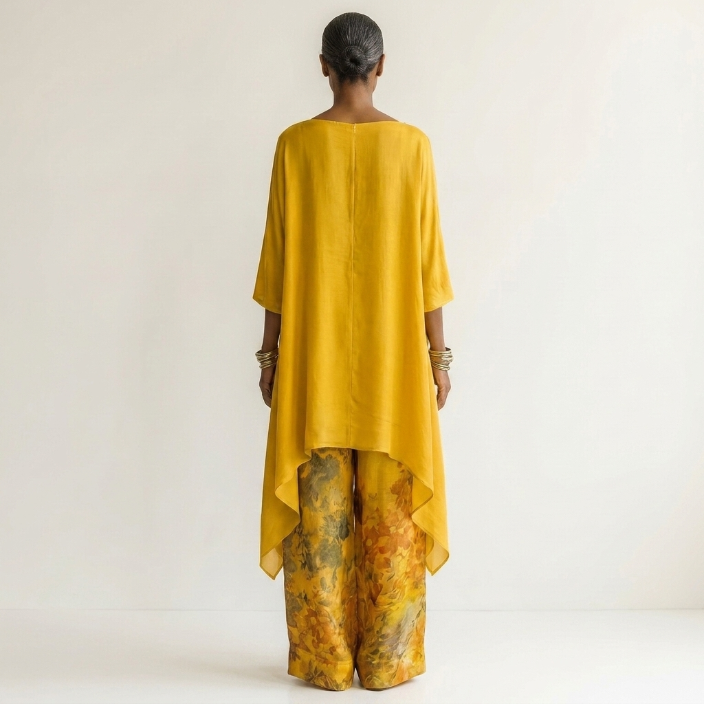 Carolina | Conjunto de dos piezas de algodón y seda, túnica asimétrica