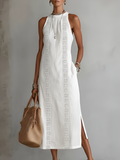 Jimena | Vestido midi casual bordado con cuello mao