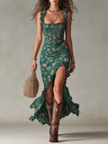 Zara | Vestido largo de estilo bohemio con fruncidos, estampado floral y abertura lateral