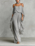 Isabelle | Conjunto fluido gris con top de tirantes finos y pantalón ligero